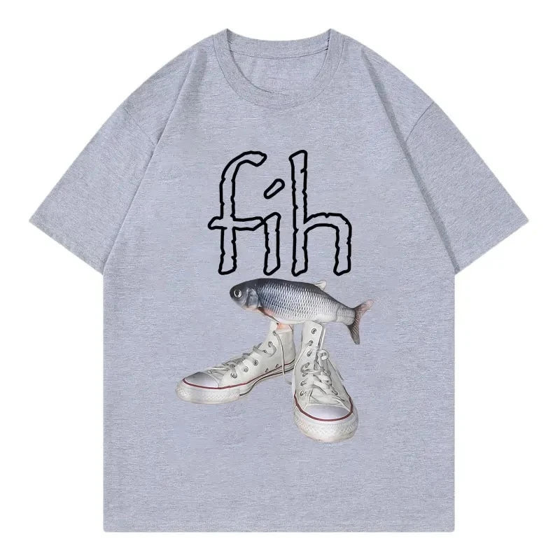 New Style Fih Shoes Graphic T Shirts Funny Misspelled Fish Meme T-shirtsWomen Casual Fashion Short Sleeve T-shirt