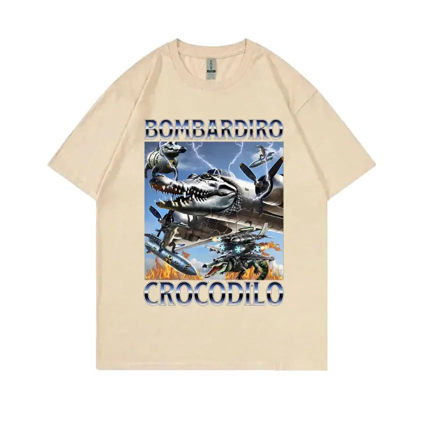 Funny Meme Italian Brainrot Bombardiro Crocodilo Crocodile Plane Bomber T-shirt Men Women Casual Cotton Vintage Humor T Shirts