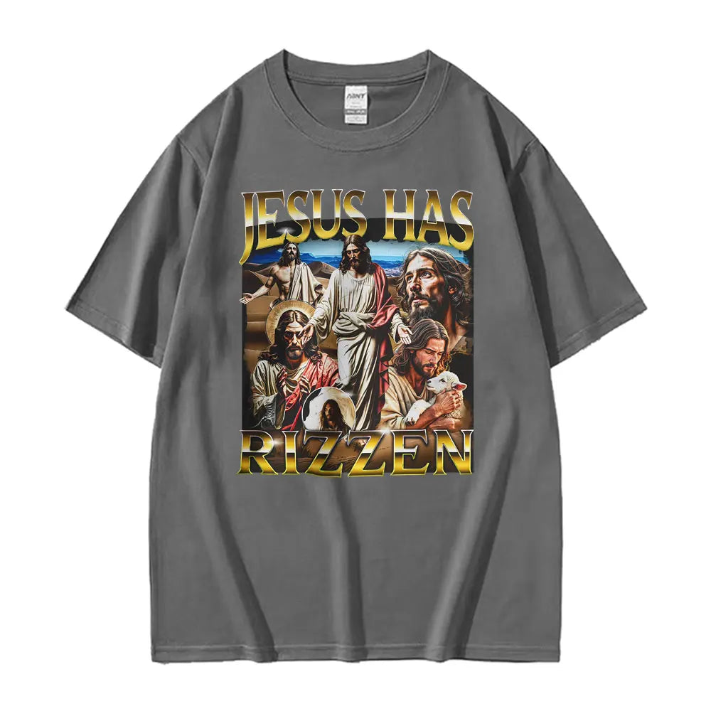 Funny Unhinged Offensive Lnappropriate Jesus Has Rizzen Graphic T Shirts Men Women Retro Oversized T-Shirt Short Sleeve T-Shirts