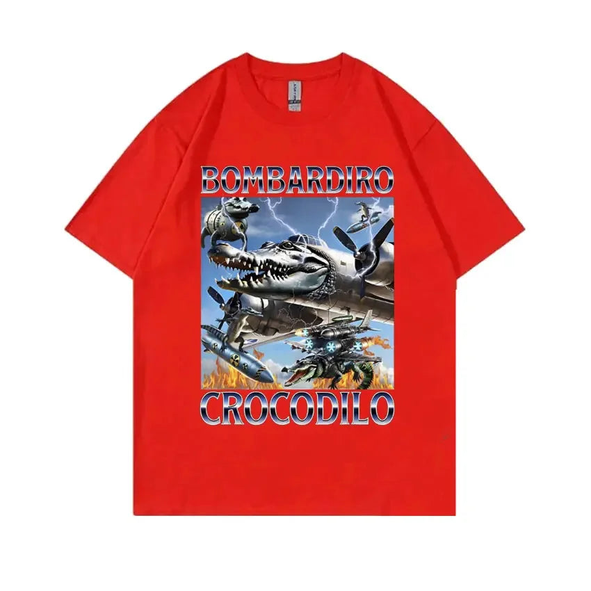 Funny Meme Italian Brainrot Bombardiro Crocodilo Crocodile Plane Bomber T-shirt Men Women Casual Cotton Vintage Humor T Shirts