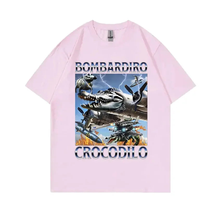 Funny Meme Italian Brainrot Bombardiro Crocodilo Crocodile Plane Bomber T-shirt Men Women Casual Cotton Vintage Humor T Shirts