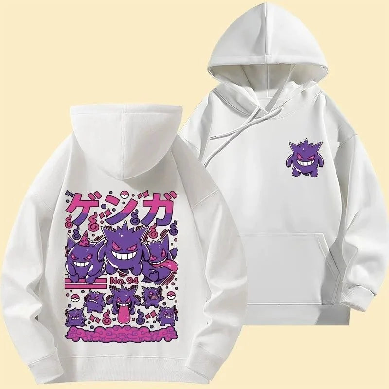 Cartoon Pokémon Gengar Printed Cotton Hoodie for Men and Women Autumn and Winter New Y2K Harajuku Large Size Casual Sweater Top