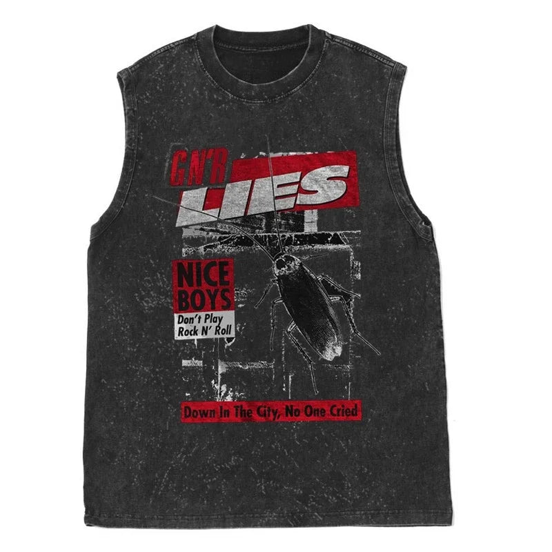 Oasis Band washed retro American street minimalist rock vest print T-shirt high-quality pure cotton Harajuku Y2K top