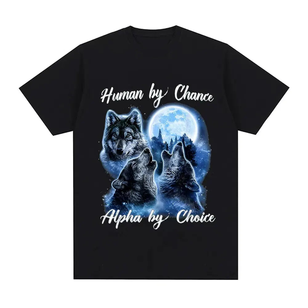 Human By Day Sigma By Night Funny Wolf Graphic T Shirt Men Women Casual Cotton Short Sleeve Oversized T-shirts Streetwear Unisex