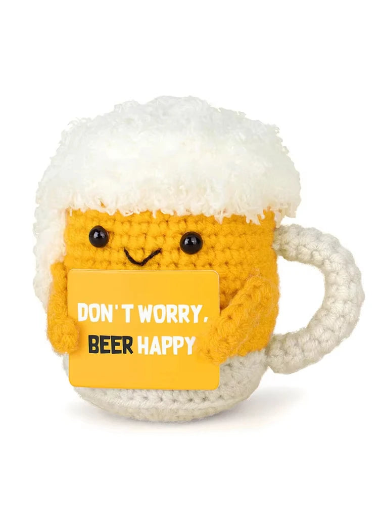 Funny Crochet Beer Handmade Ornaments Emotional Support With Card Desktop Ornament Handmade Knitte Beer Festival Gift Home Decor