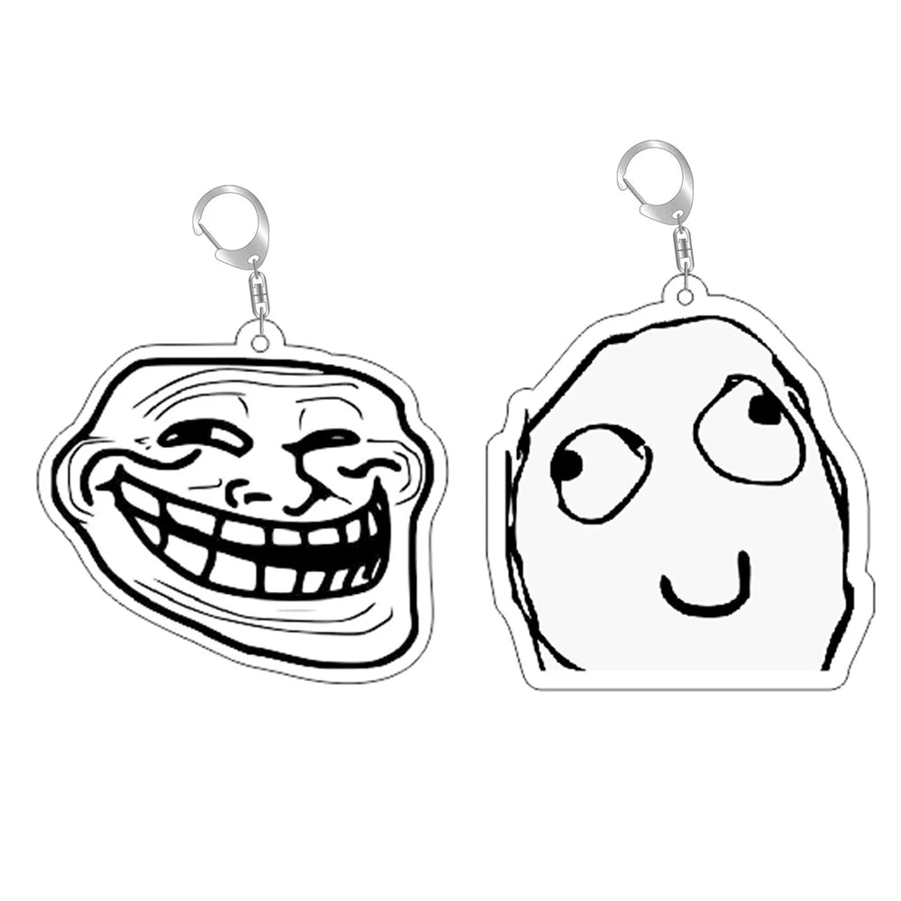 Funny TrollFace Keychain for Accessories Bag NoMeGusta Rage Face ForeverAlone Pendant Key Chain Ring Keyring Jewelry Fans Gifts