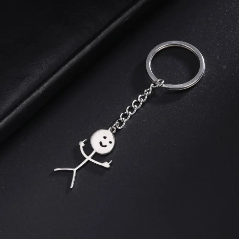 Cartoon Couple Stainless Steel Keychain For Men, Graffiti Keychain