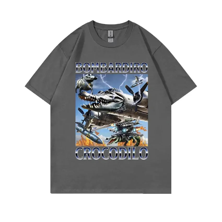 Funny Meme Italian Brainrot Bombardiro Crocodilo Crocodile Plane Bomber T-shirt Men Women Casual Cotton Vintage Humor T Shirts
