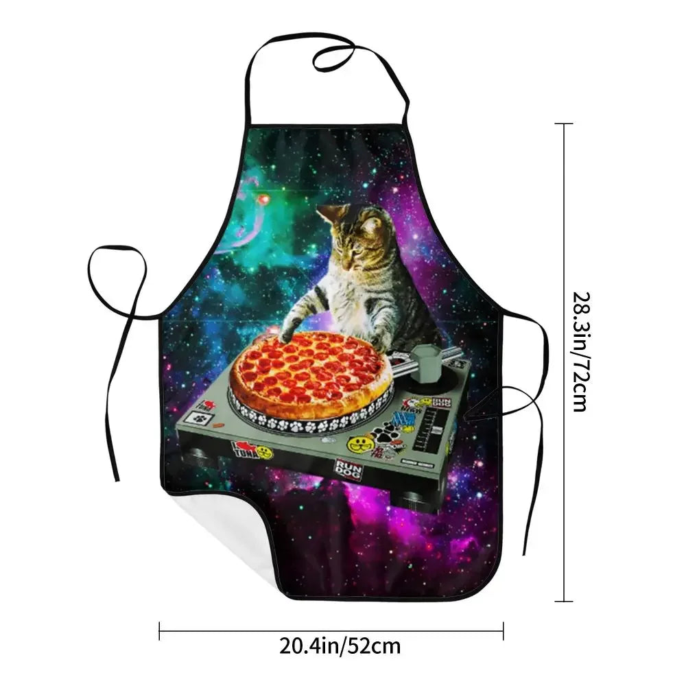 Unisex Space Pizza Cat Meme Bib Apron Adult Women Men Chef Tablier Cuisine for Cooking Kitchen Funny Animal Baking