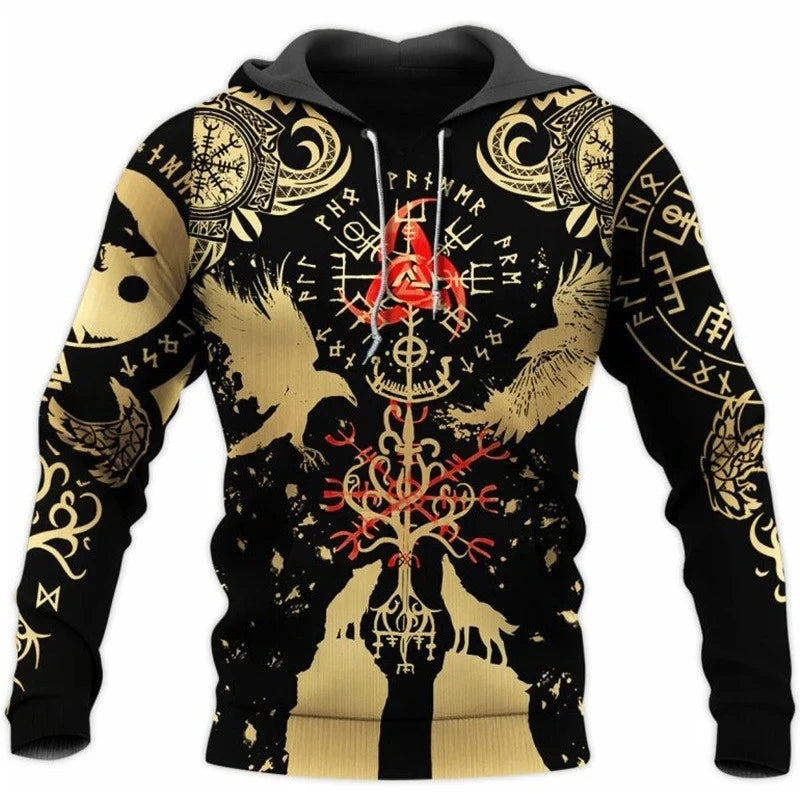 Mens Hoodies Vikings eagle Tattoo Fashion Animal pattern 3D Printed Style Casual Harajuku Hip Hop Pullover Oversized Sudaderas