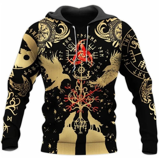 Mens Hoodies Vikings eagle Tattoo Fashion Animal pattern 3D Printed Style Casual Harajuku Hip Hop Pullover Oversized Sudaderas