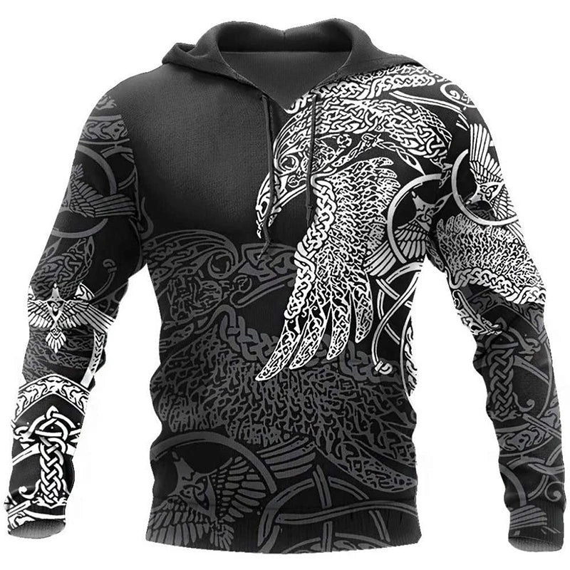 Mens Hoodies Vikings eagle Tattoo Fashion Animal pattern 3D Printed Style Casual Harajuku Hip Hop Pullover Oversized Sudaderas