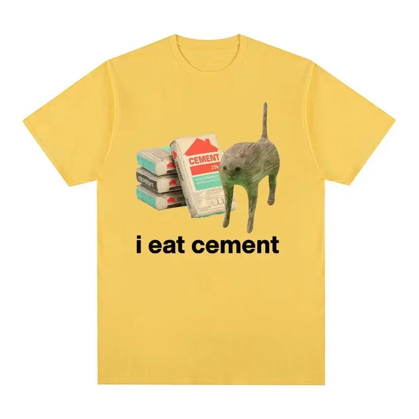 I Eat Cement Cursed Cat Funny Meme T Shirt for Women Fashion Casual Short Sleeve T Shirts Female T-shirt Tops
