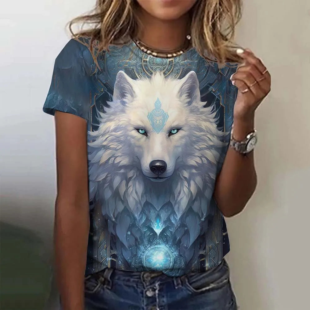 3D Printed  Animal T Shirt For Women Funny Wolf Pattern Tees Summer New Harajuku T-Shirts Y2k Tops Loose Short Sleeves Clothes