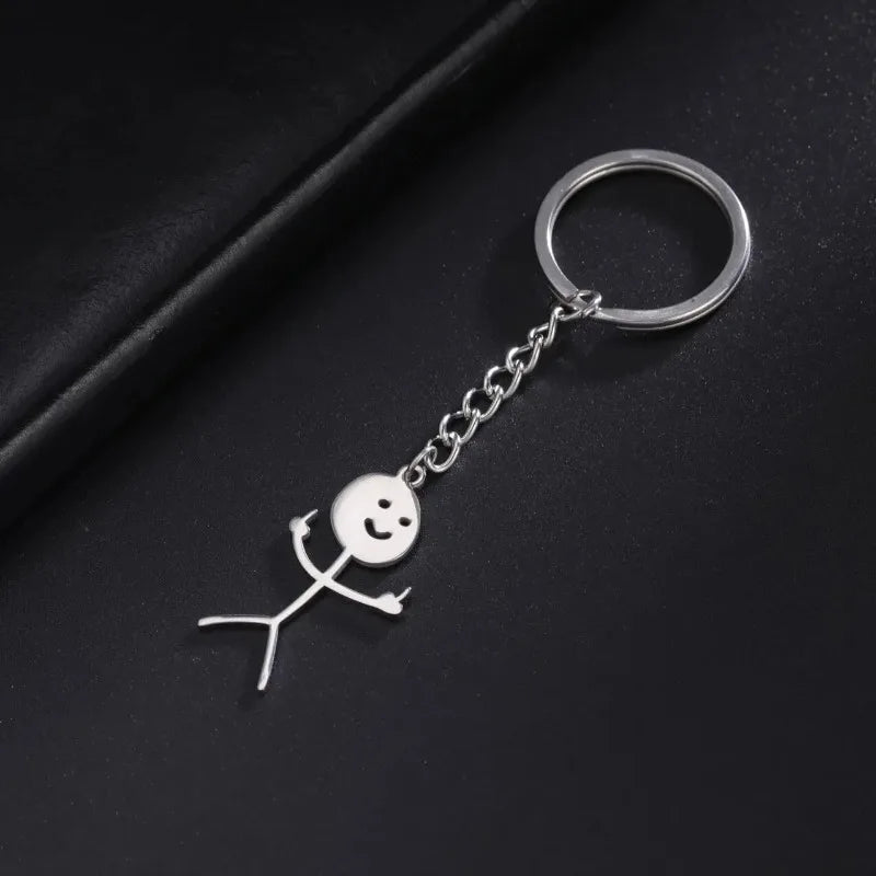 Cartoon Couple Stainless Steel Keychain For Men, Graffiti Keychain