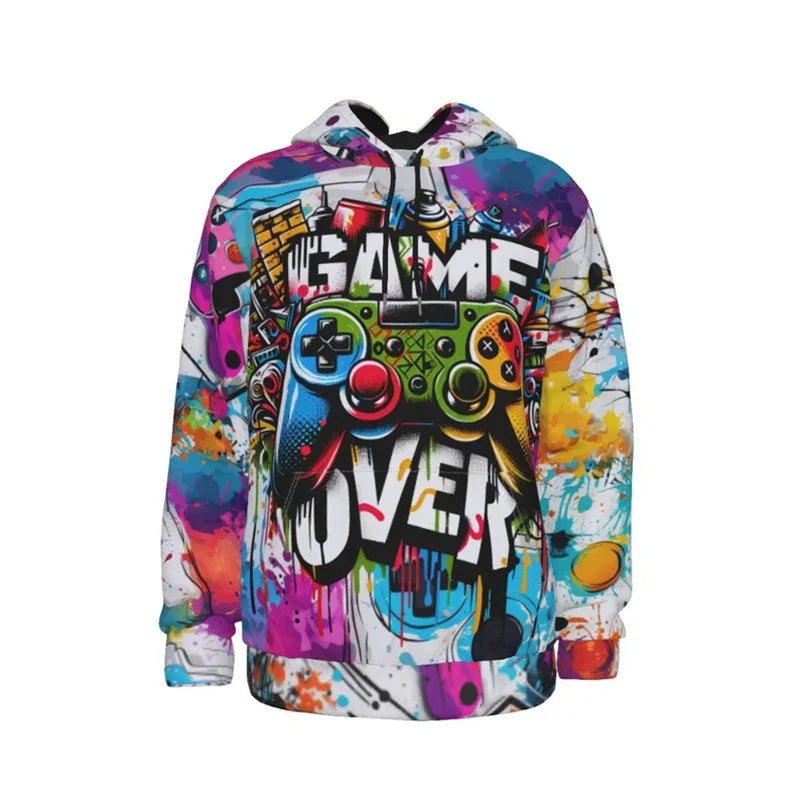 Gamepad Game Player Funny Hoodie For Men Graffiti Neon Smoke Graphic Hooded Coat Children Best Gift Long Sleeve Kids Hoodies