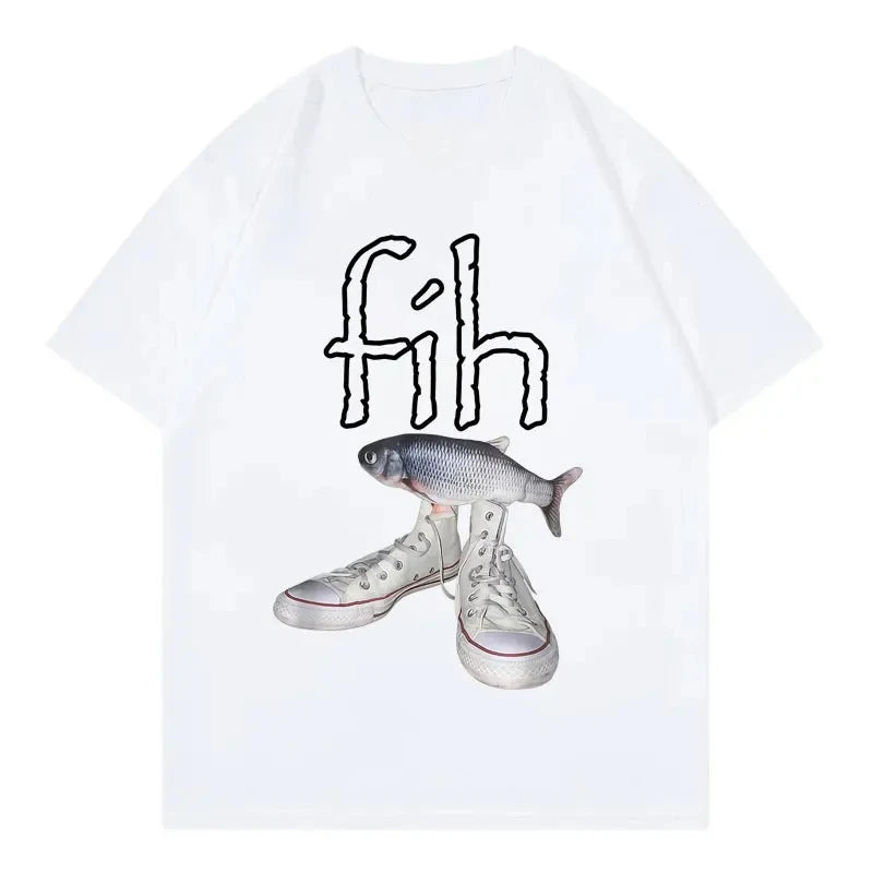 New Style Fih Shoes Graphic T Shirts Funny Misspelled Fish Meme T-shirtsWomen Casual Fashion Short Sleeve T-shirt