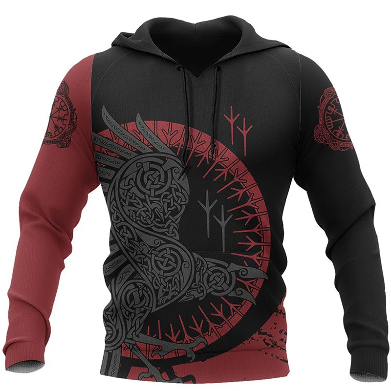 Mens Hoodies Vikings eagle Tattoo Fashion Animal pattern 3D Printed Style Casual Harajuku Hip Hop Pullover Oversized Sudaderas