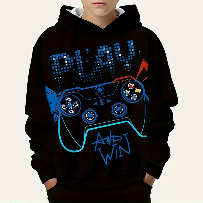 Gamepad Game Player Funny Hoodie For Men Graffiti Neon Smoke Graphic Hooded Coat Children Best Gift Long Sleeve Kids Hoodies