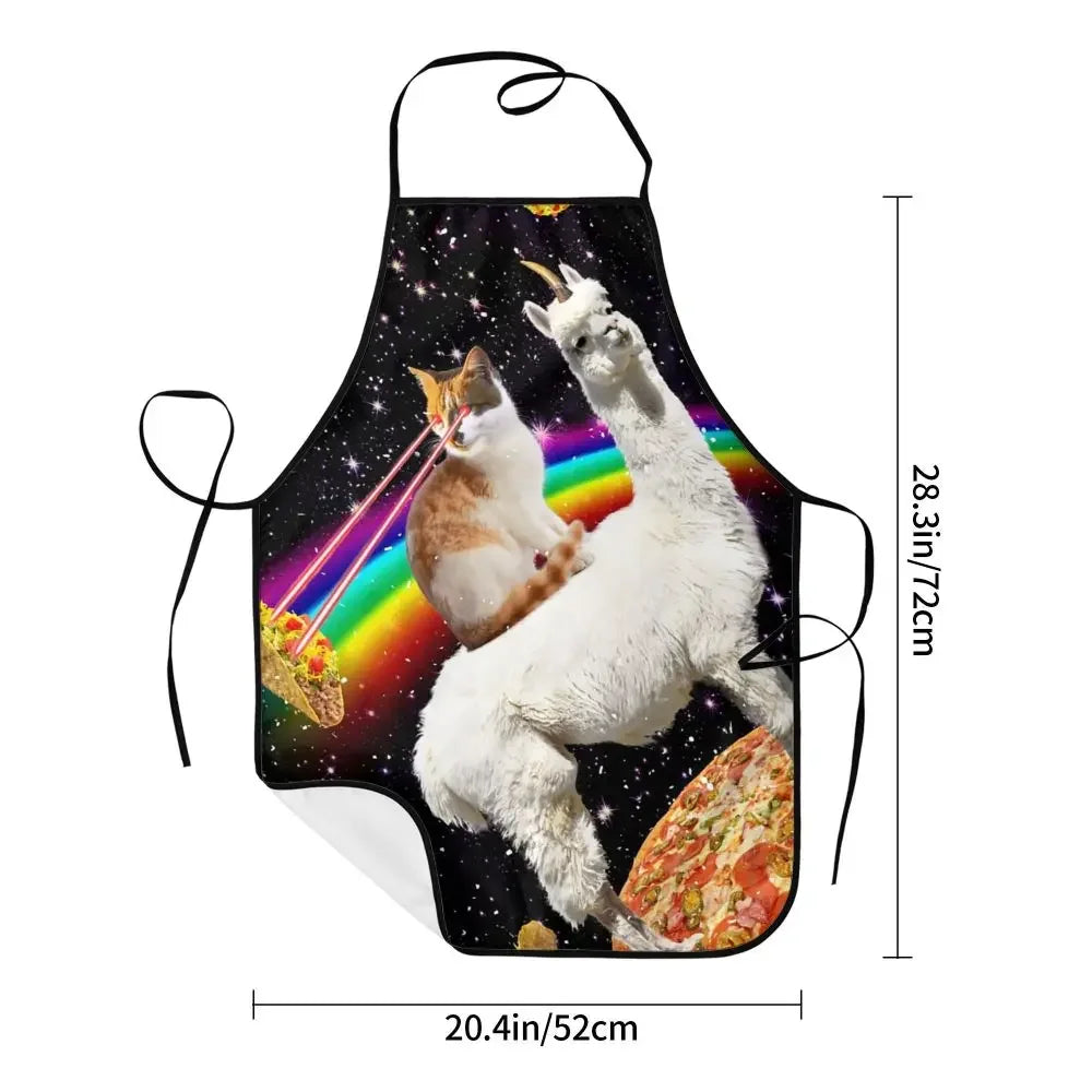 Unisex Space Pizza Cat Meme Bib Apron Adult Women Men Chef Tablier Cuisine for Cooking Kitchen Funny Animal Baking