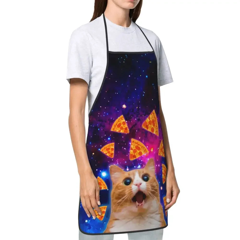 Unisex Space Pizza Cat Meme Bib Apron Adult Women Men Chef Tablier Cuisine for Cooking Kitchen Funny Animal Baking