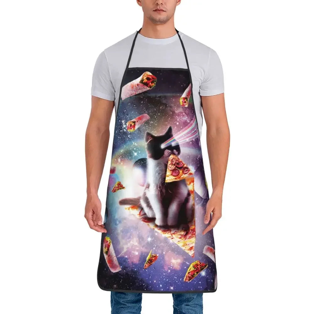 Unisex Space Pizza Cat Meme Bib Apron Adult Women Men Chef Tablier Cuisine for Cooking Kitchen Funny Animal Baking