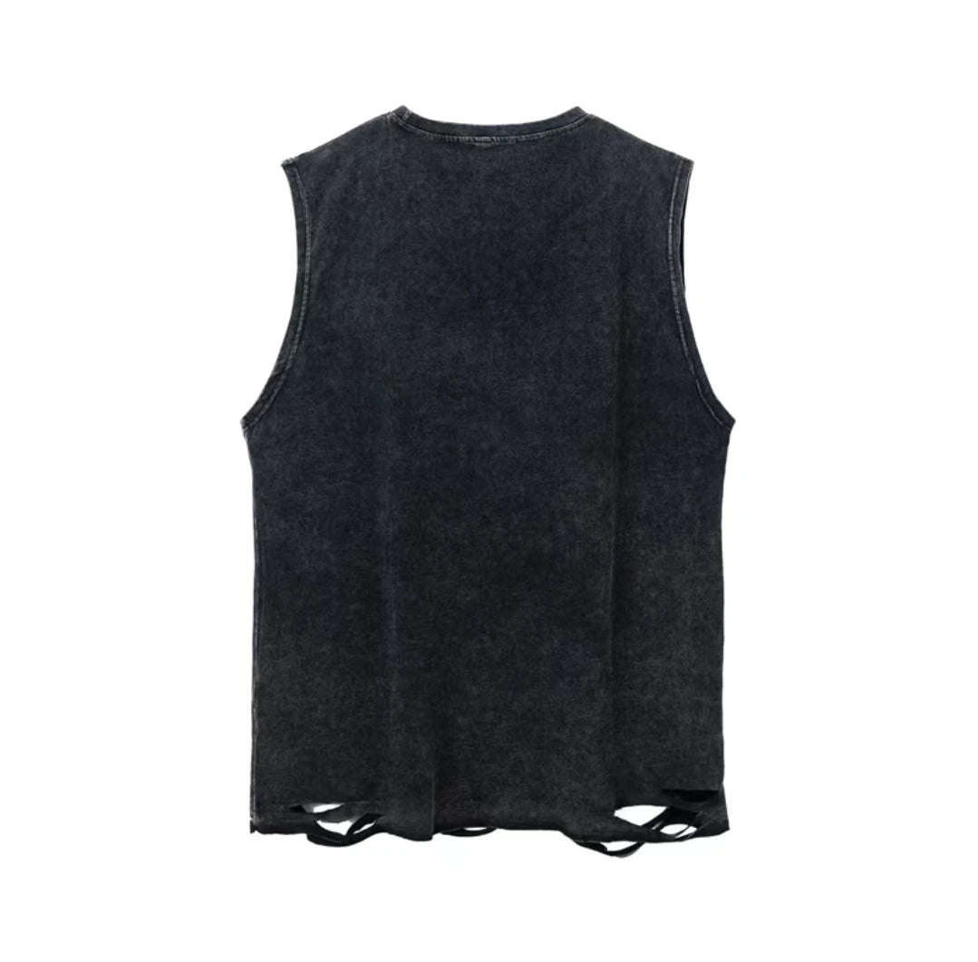 Y2K Fashion Men American Style Street Angel Wings Print Cotton Vest Sleeveless T-shirt Summer Casual Mens Black Oversized Vest
