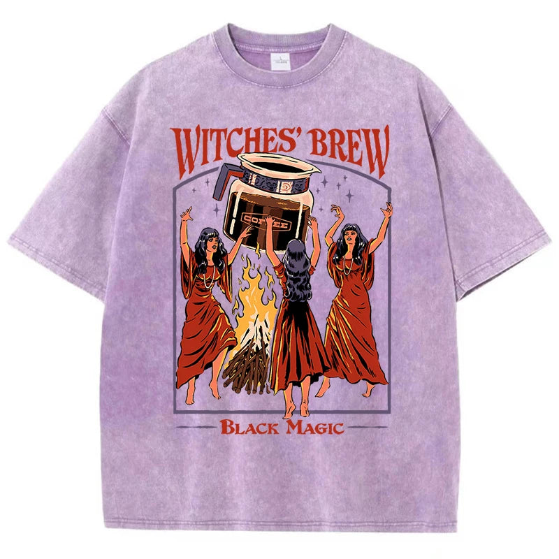 Witches Brew Coffee Black Magic Washed Retro Snow Mens T Shirt Summer Clothes Casual Tee Clothes T-Shirt Cotton Breathable Tops