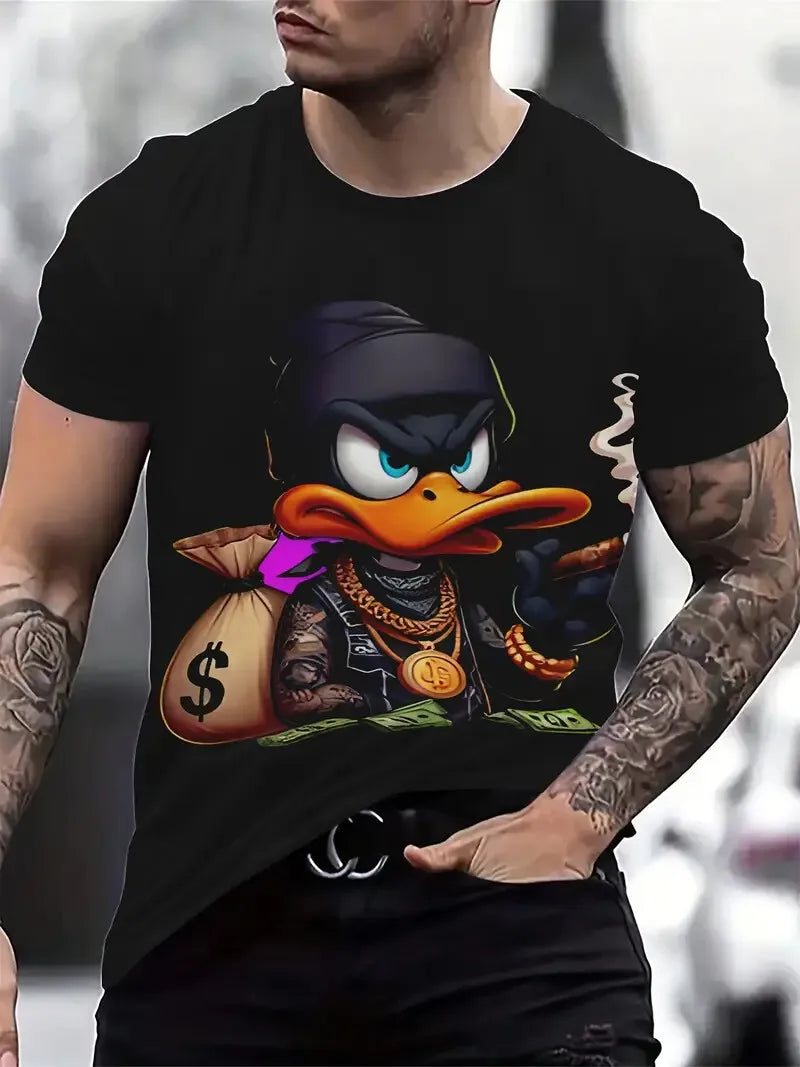 Funny Men's T Shirt Cartoon Duck Print Summer Casual Short Sleeve Pullover Fashion T-shirts Outdoor Male Overszied Clothing