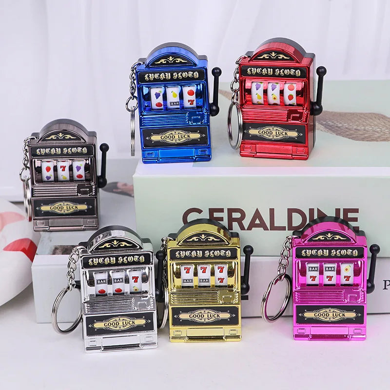 Fruit Slot Machine Keychain Lucky Charm Jackpot Keychains Mini Casino Pendant Bag Charm Novelty Gifts for Kids Adults