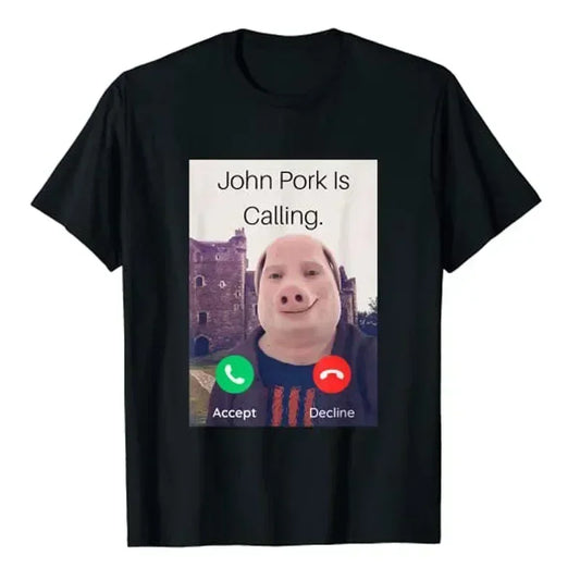 John Pork Is Calling Answer Call Phone Women T-Shirt Humor Funny Pig Lover Graphic Tee Top Streetwear Short Sleeve Outfit Gift