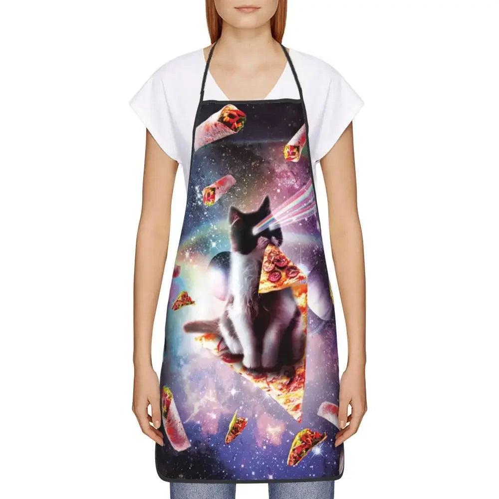 Unisex Space Pizza Cat Meme Bib Apron Adult Women Men Chef Tablier Cuisine for Cooking Kitchen Funny Animal Baking
