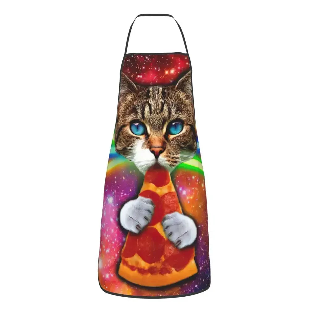 Unisex Space Pizza Cat Meme Bib Apron Adult Women Men Chef Tablier Cuisine for Cooking Kitchen Funny Animal Baking