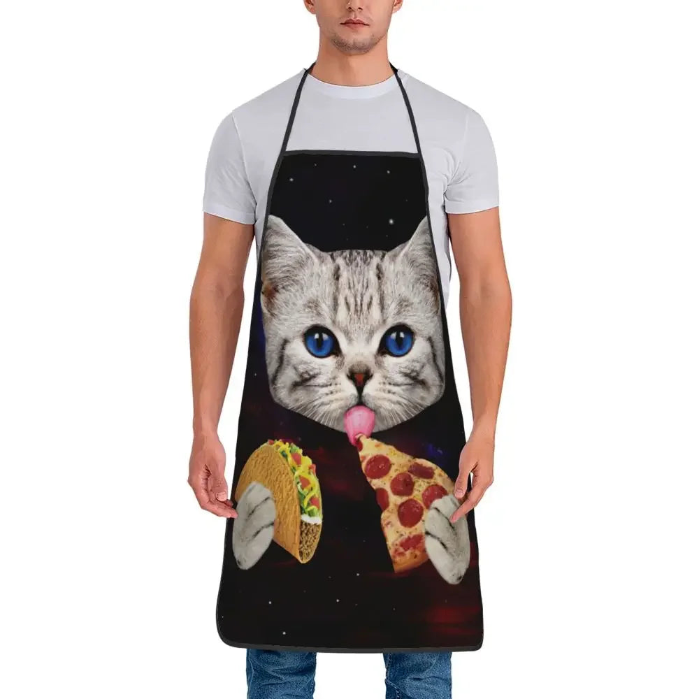 Unisex Space Pizza Cat Meme Bib Apron Adult Women Men Chef Tablier Cuisine for Cooking Kitchen Funny Animal Baking