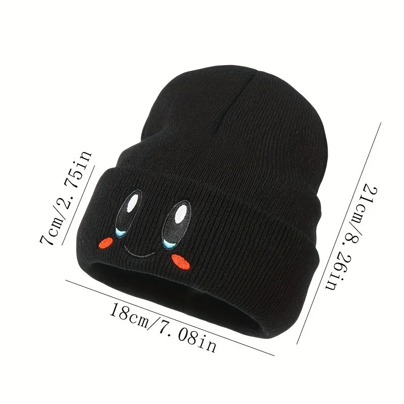 Big Eye Embroidery Elasticity Beanies Women's Cartoon Knitted Skull Caps Winter Warm Hip Hop Hats Men Crimping Melon Leather Hat