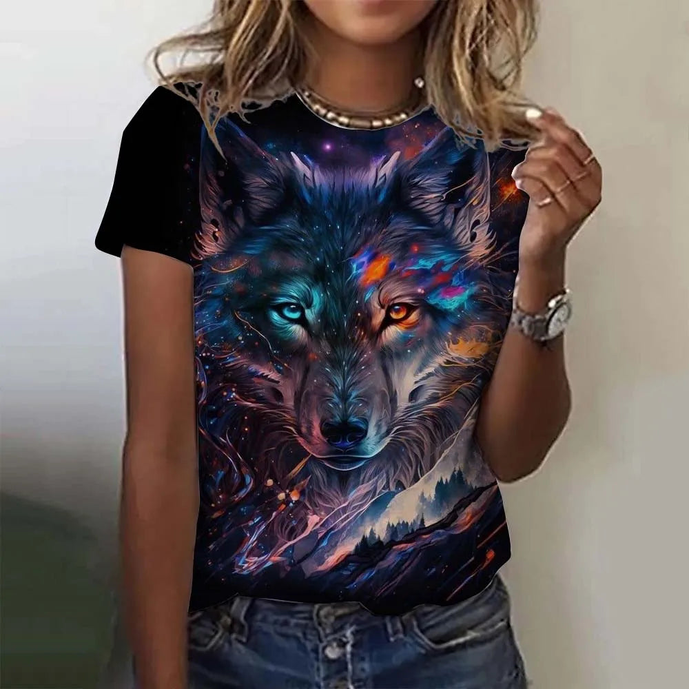 3D Printed  Animal T Shirt For Women Funny Wolf Pattern Tees Summer New Harajuku T-Shirts Y2k Tops Loose Short Sleeves Clothes