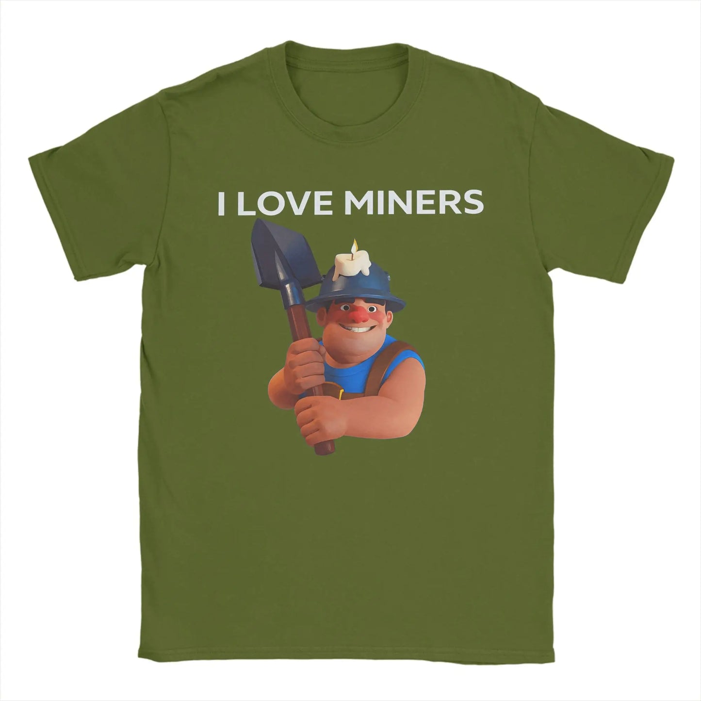 I love Miners T Shirts for Men Pure Cotton Novelty T-Shirt Crewneck C-Clashs R-Royales Tees Short Sleeve Clothes Printed