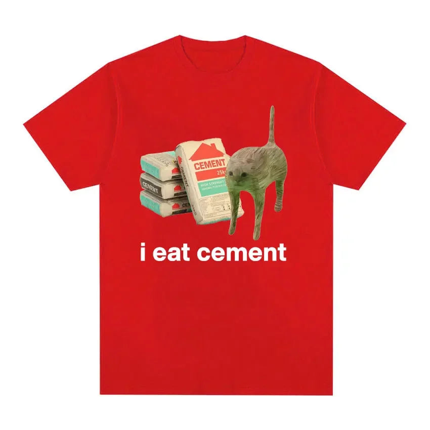 I Eat Cement Cursed Cat Funny Meme T Shirt for Women Fashion Casual Short Sleeve T Shirts Female T-shirt Tops