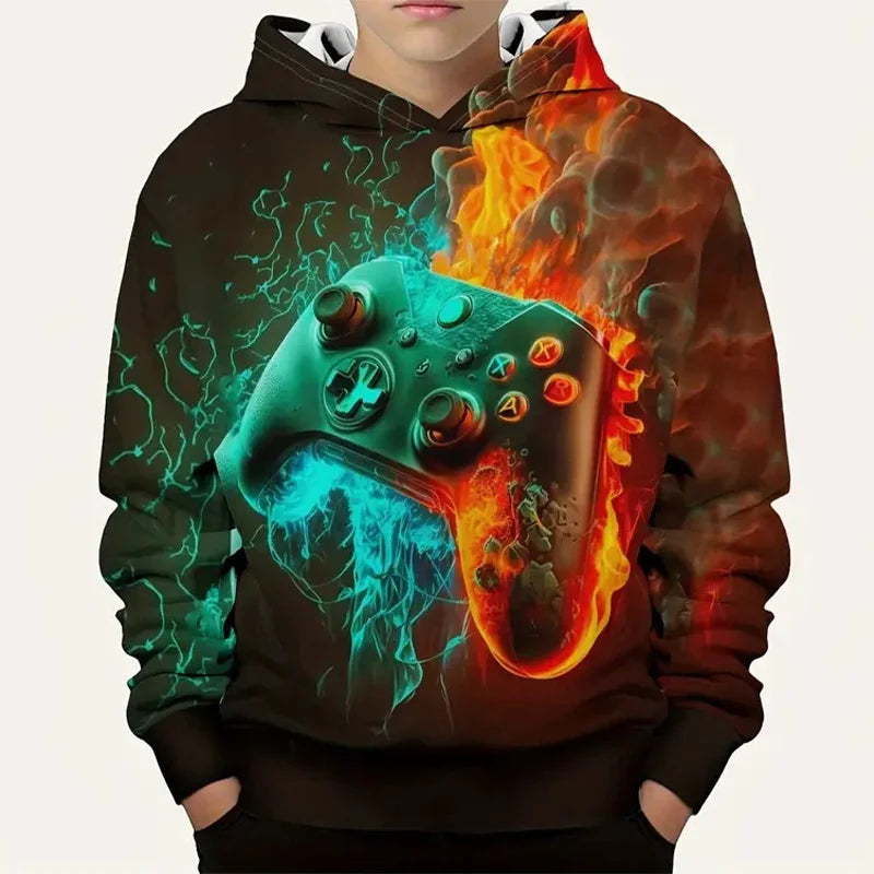 Gamepad Game Player Funny Hoodie For Men Graffiti Neon Smoke Graphic Hooded Coat Children Best Gift Long Sleeve Kids Hoodies