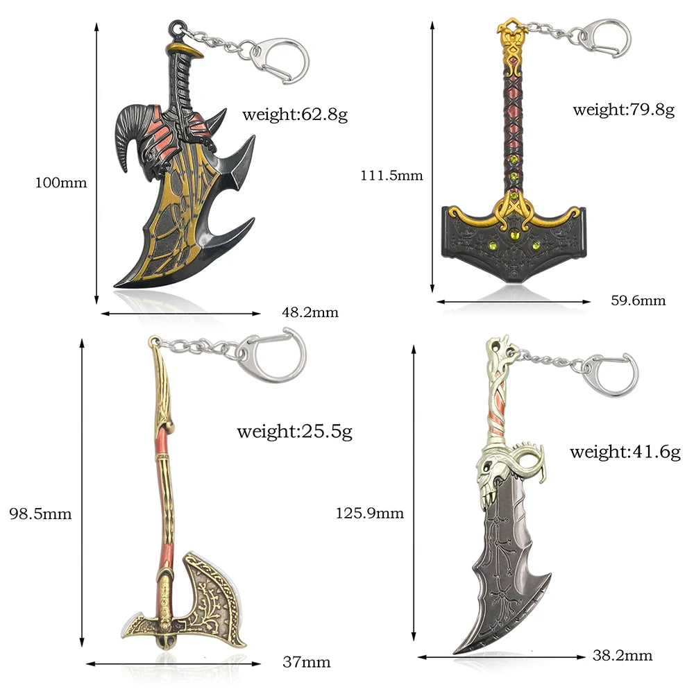 New God of War 5 Ragnarok Keychain Thor's Hammer Mjolnir Key Chain Levitan's Axe Keyring Blades of Exile Chaos Game Accessories