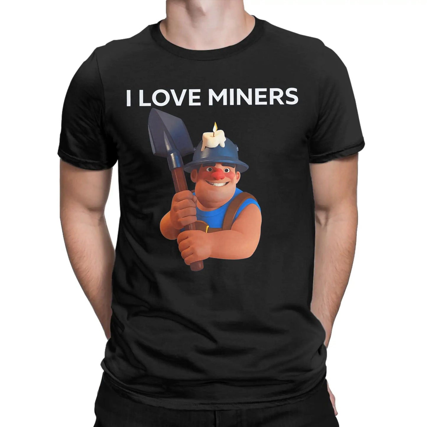 I love Miners T Shirts for Men Pure Cotton Novelty T-Shirt Crewneck C-Clashs R-Royales Tees Short Sleeve Clothes Printed