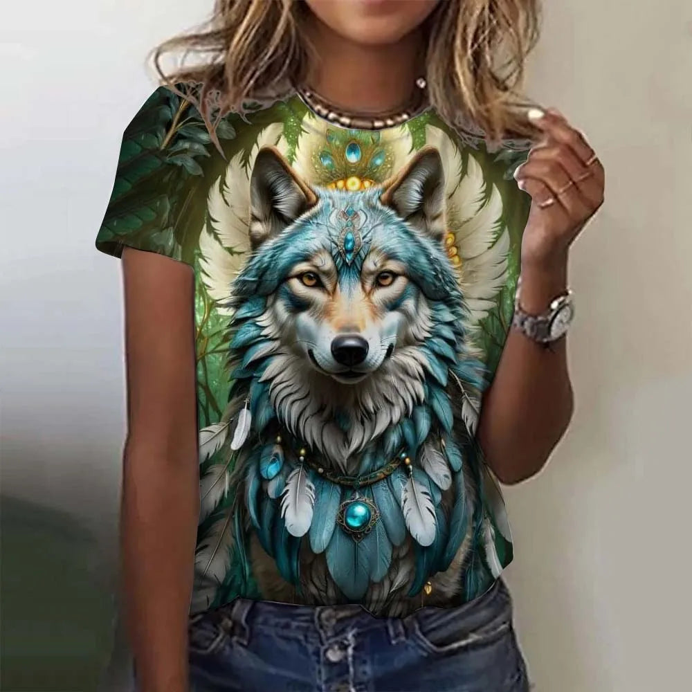 3D Printed  Animal T Shirt For Women Funny Wolf Pattern Tees Summer New Harajuku T-Shirts Y2k Tops Loose Short Sleeves Clothes