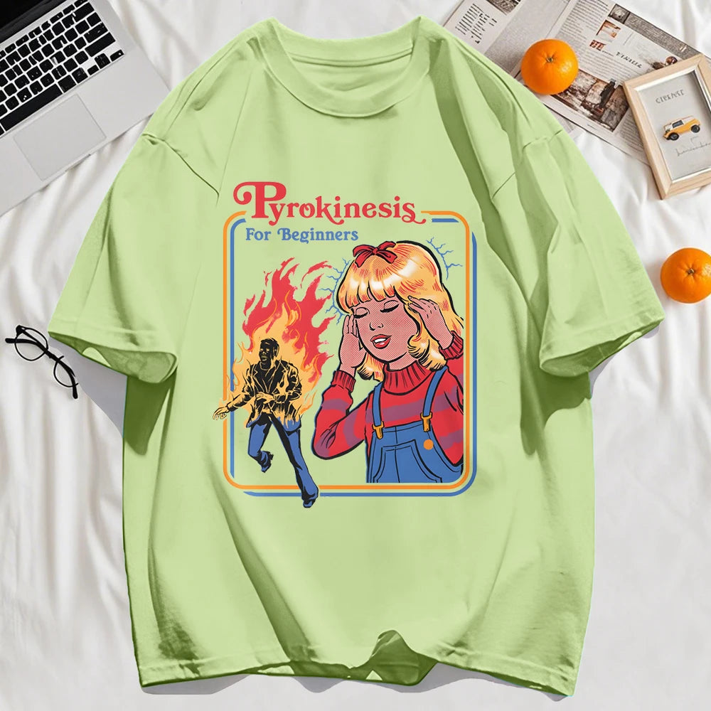 Pyrokinesis For Beginners Printing Mens T-Shirts Summer Cotton All-Match T Shirt O-Neck Streetwear Hip Hop Unisex Soft Loose Top