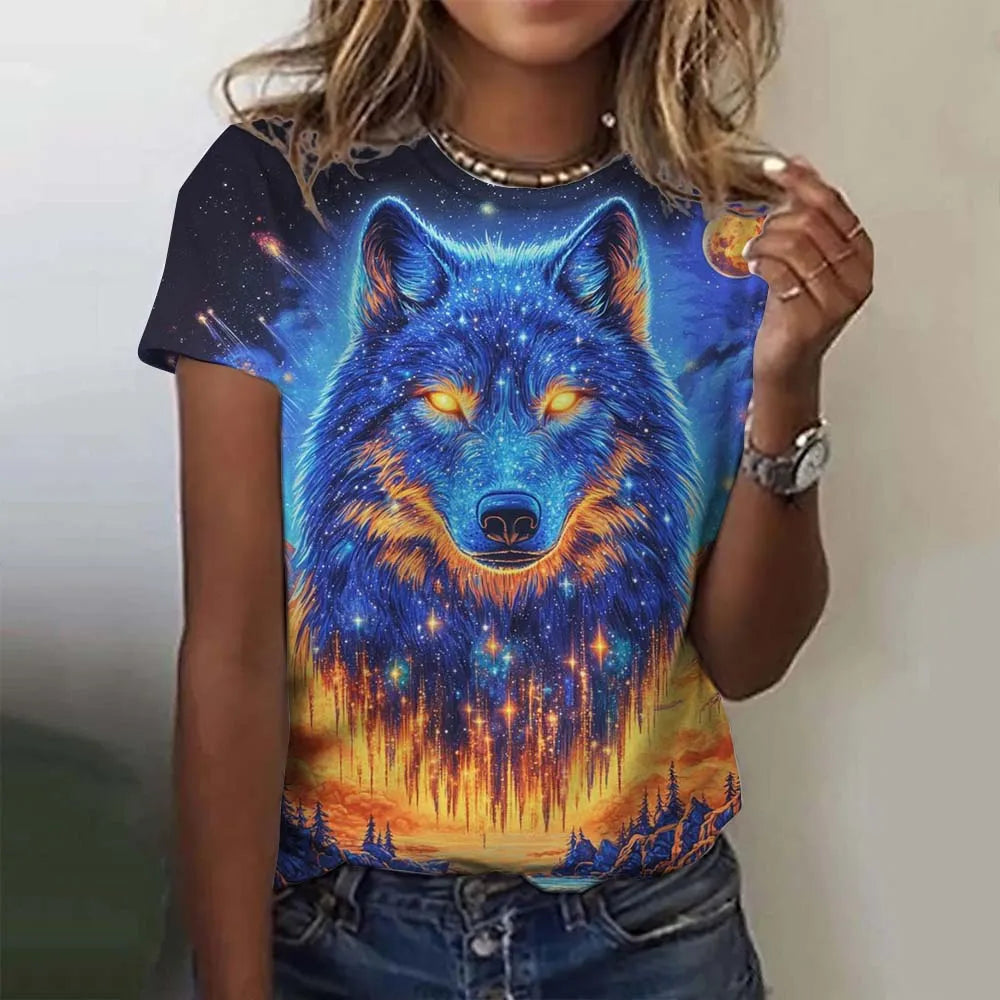 3D Printed  Animal T Shirt For Women Funny Wolf Pattern Tees Summer New Harajuku T-Shirts Y2k Tops Loose Short Sleeves Clothes