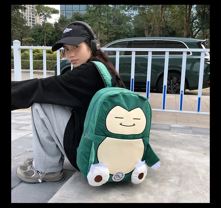 Anime New Style Pokemon Snorlax Plush Couple Bag Children Large Capacity Backpack Student School Bag Outdoor Travel Funny Cute