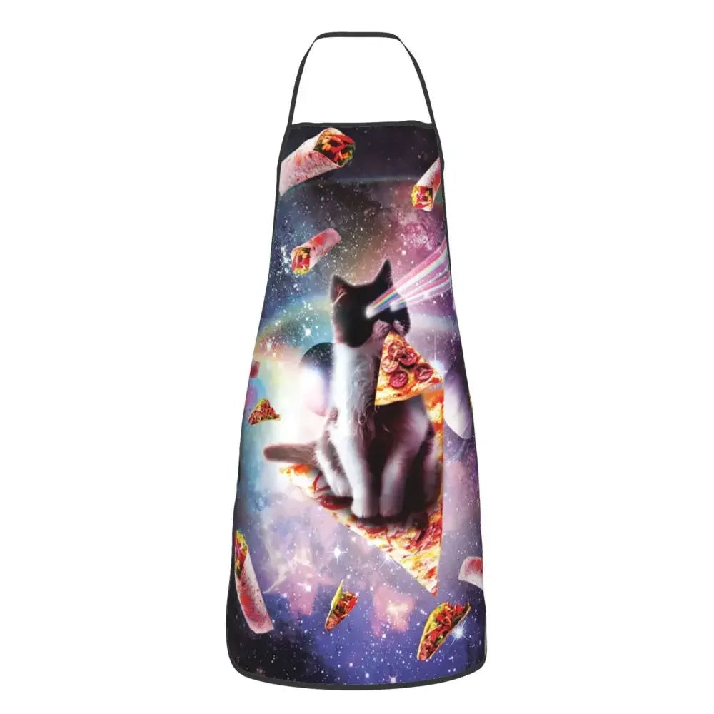 Unisex Space Pizza Cat Meme Bib Apron Adult Women Men Chef Tablier Cuisine for Cooking Kitchen Funny Animal Baking