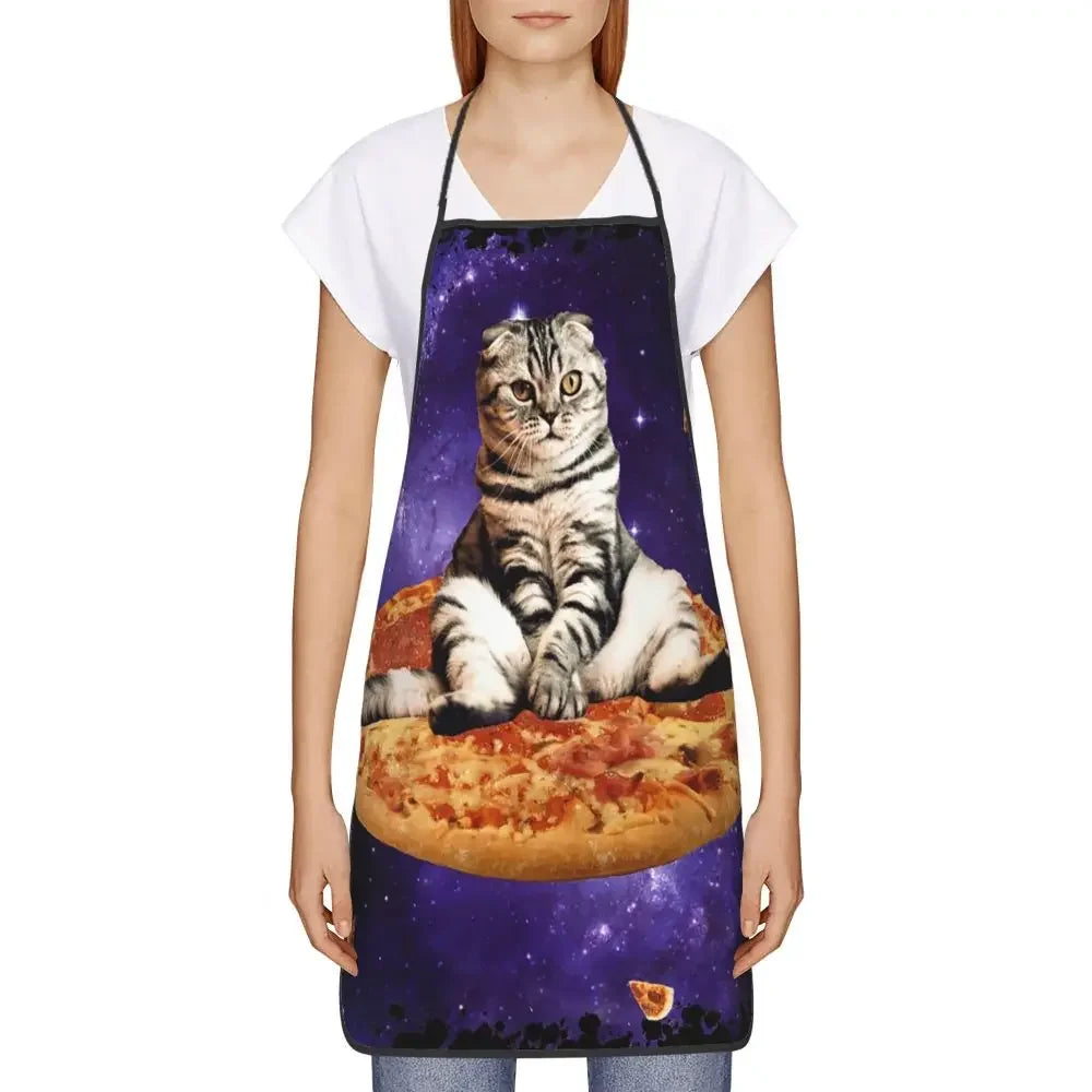 Unisex Space Pizza Cat Meme Bib Apron Adult Women Men Chef Tablier Cuisine for Cooking Kitchen Funny Animal Baking