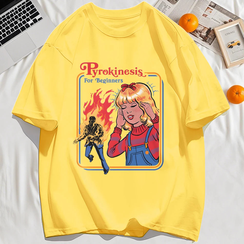 Pyrokinesis For Beginners Printing Mens T-Shirts Summer Cotton All-Match T Shirt O-Neck Streetwear Hip Hop Unisex Soft Loose Top