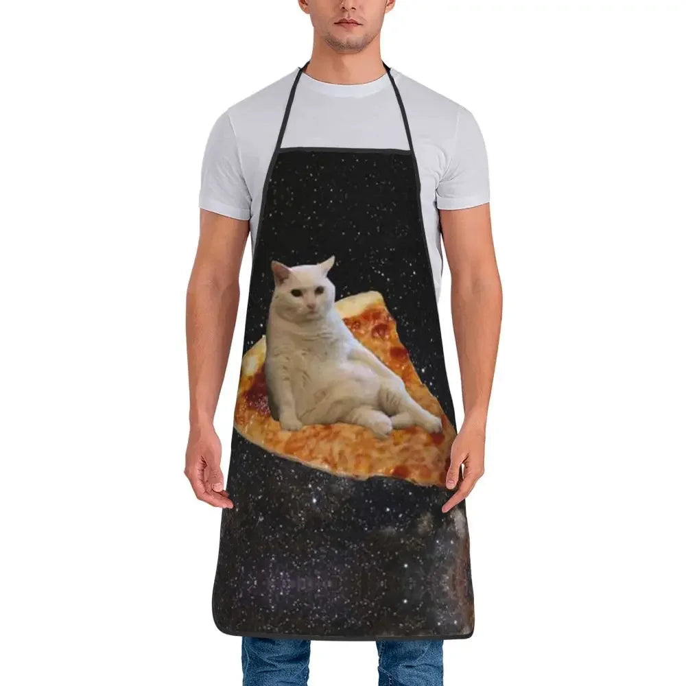 Unisex Space Pizza Cat Meme Bib Apron Adult Women Men Chef Tablier Cuisine for Cooking Kitchen Funny Animal Baking