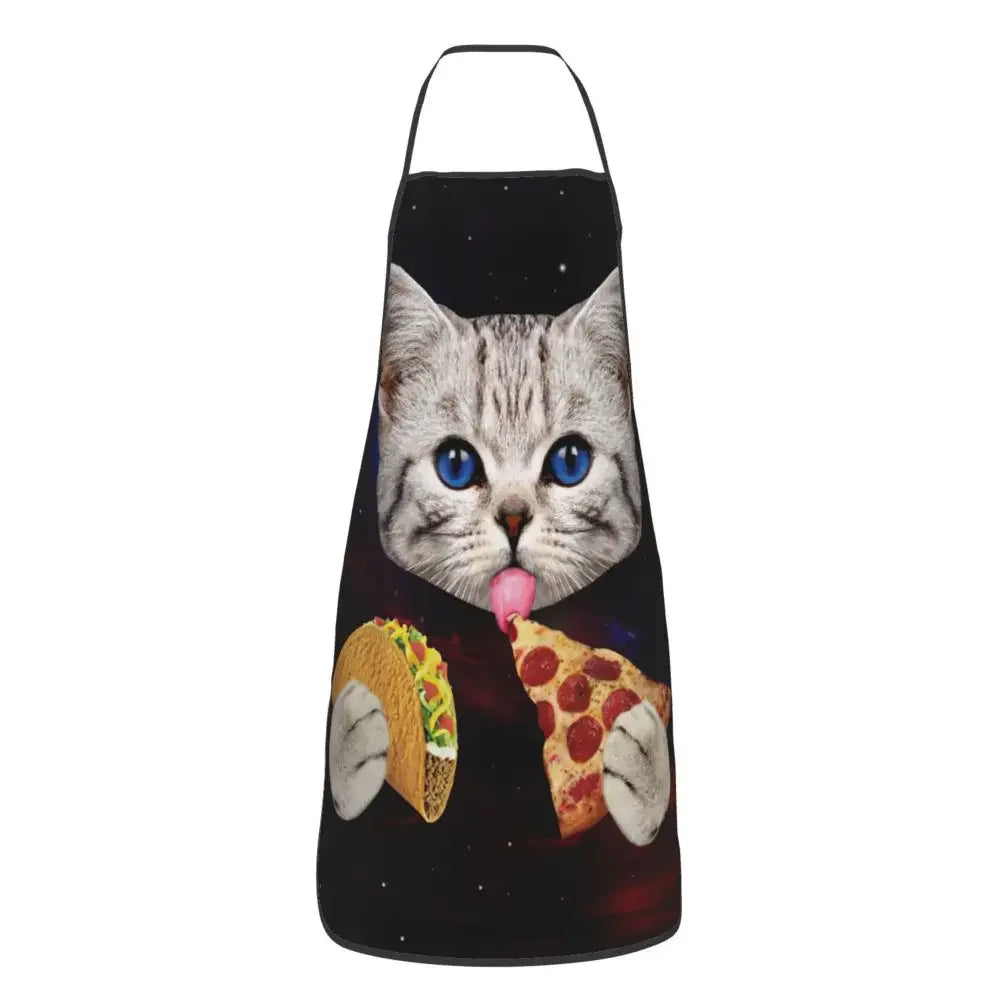 Unisex Space Pizza Cat Meme Bib Apron Adult Women Men Chef Tablier Cuisine for Cooking Kitchen Funny Animal Baking
